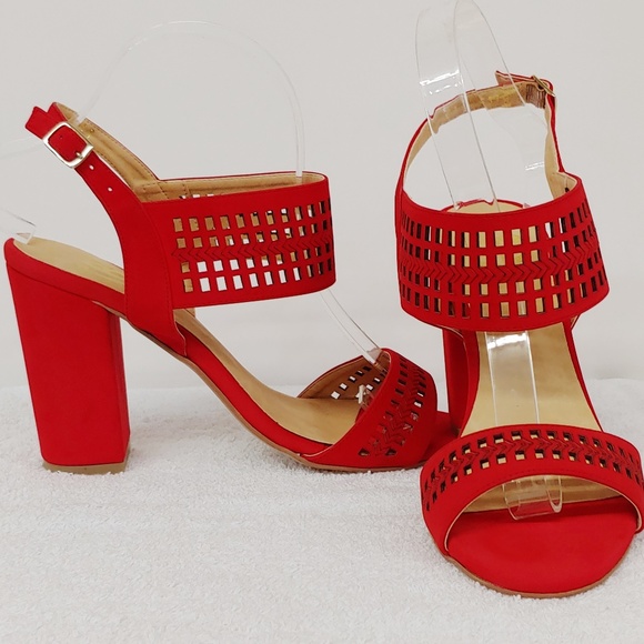 Flaming Red Cut-out Block Heels - Picture 4 of 5